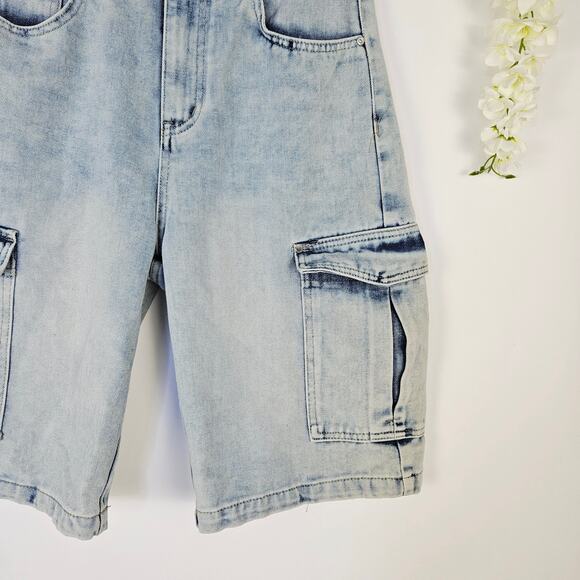 Rise Supply Co Size 7 Acid Wash Cargo Dad Jorts Y2K Utility Denim Streetwear - Picture 6 of 13
